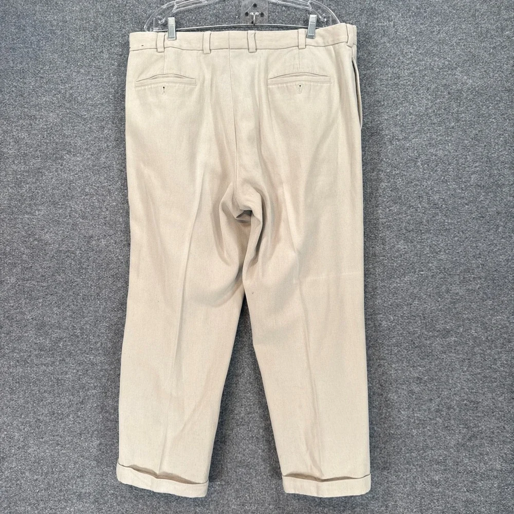 Brooks Brothers Elliot Pants Men 40x30 Beige Pleated Cuffed Italian Cotton Twill